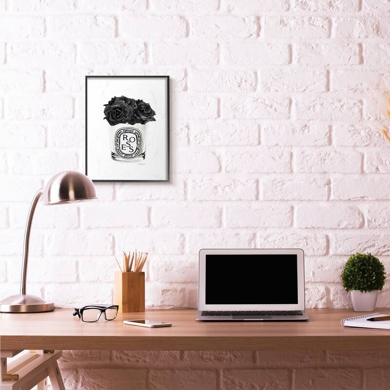 Stupell Fashion Designer Rose Flower Glass Black Watercolor Framed Wall Art, Proudly Made in USA