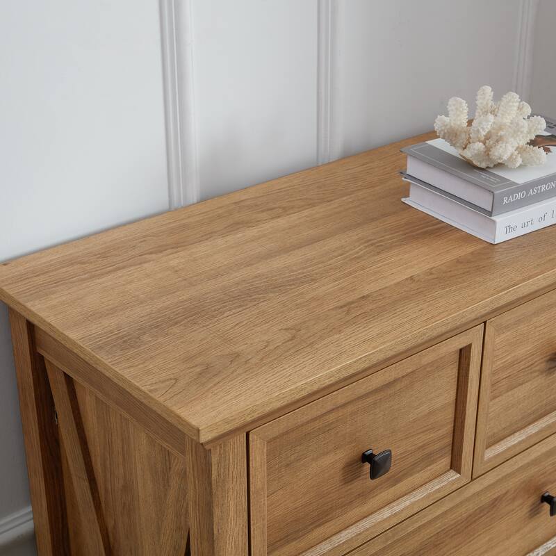 GDFStudio - Farmhouse Modern 6-Drawer Tall Dresser with Smooth Metal Slides and Storage Cabinet Design