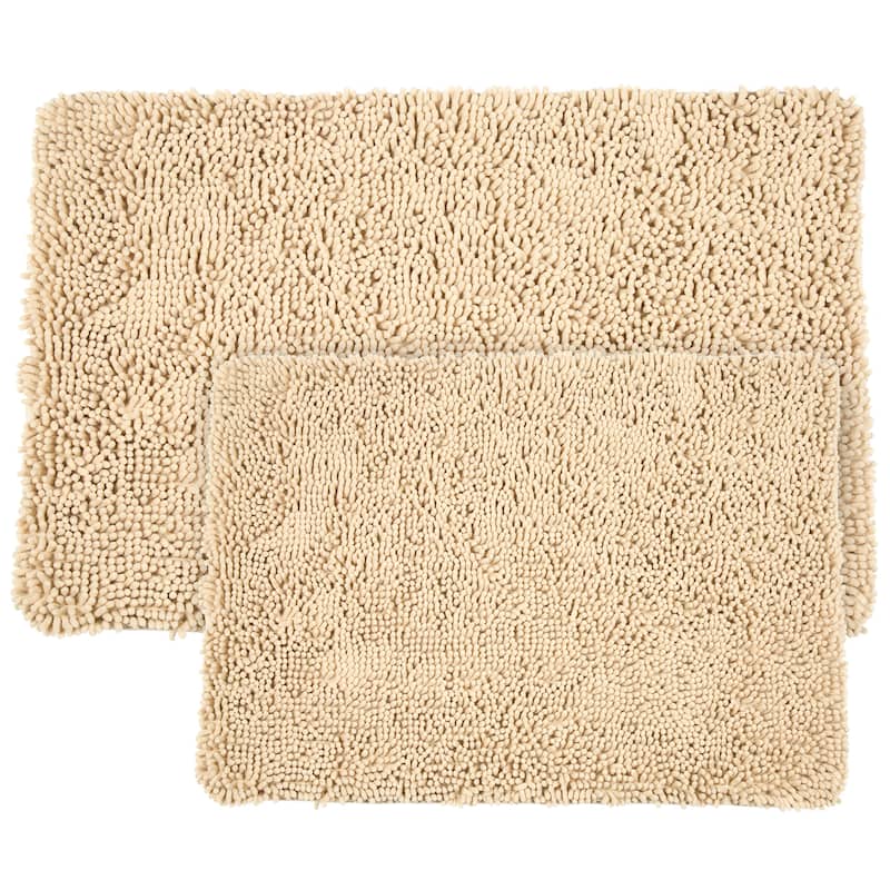 Bathroom Rugs - 2-Piece Memory Foam Bathroom Set with Chenille Shag Top and Non-Slip Base by Windsor Home