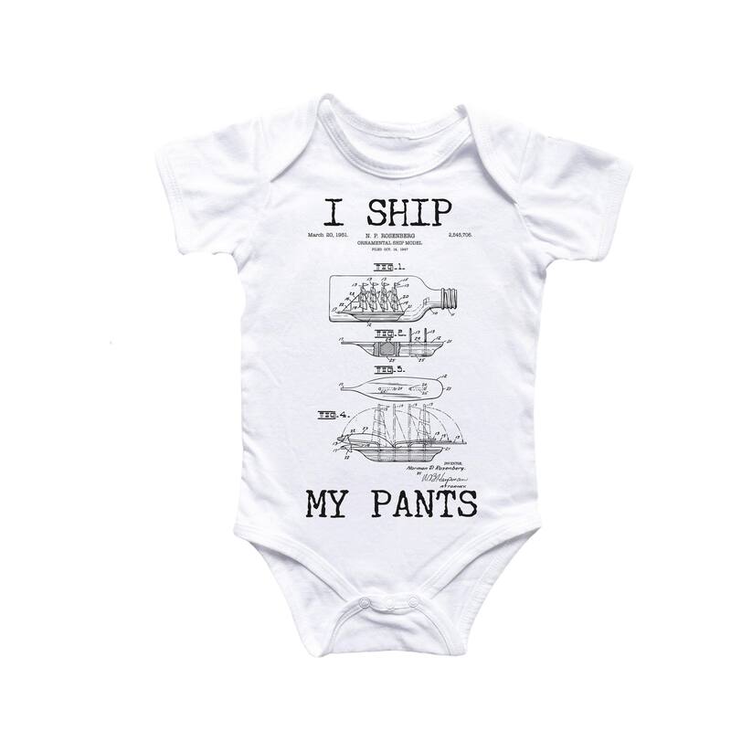 Boat Patent Ship - Baby Boy Girl Clothes Infant Bodysuit Funny Cute Newborn - Natural - 0-3M