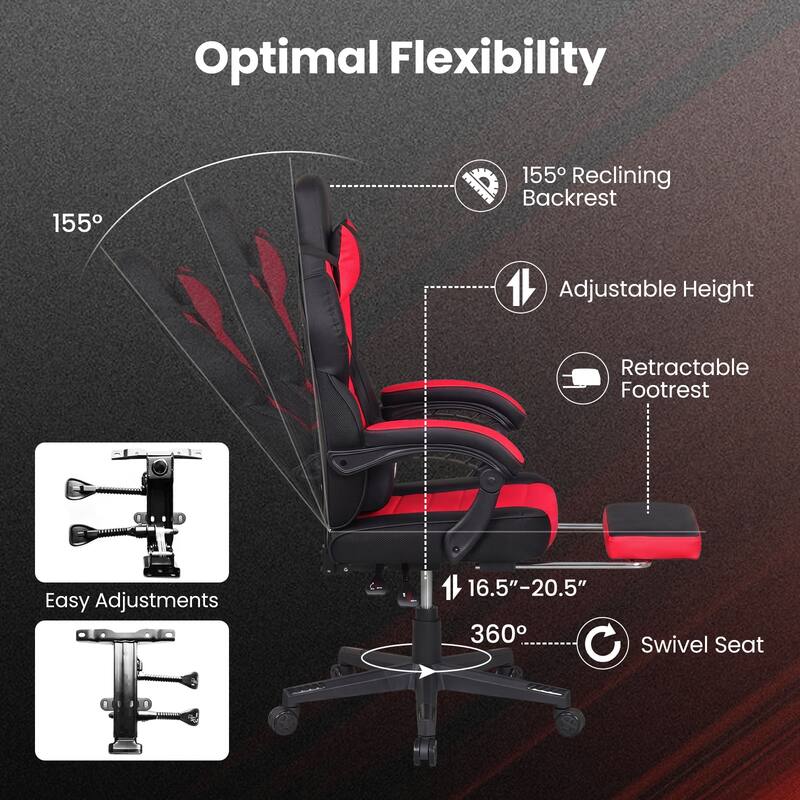 Gymax Gaming Chair w/ Headrest Reclining Backrest Lumber Support
