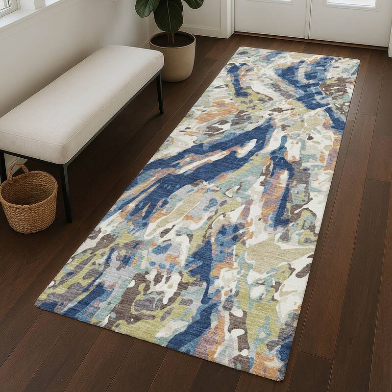 Machine Washable Indoor/ Outdoor Brushstrokes Chantille Rug