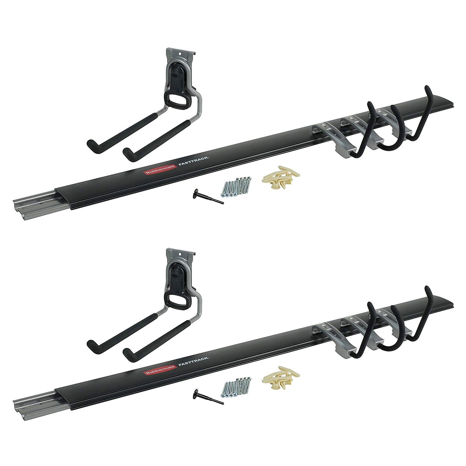 Rubbermaid FastTrack Garage Storage Wall Mounted Rail Kit, 2 Pack, Black