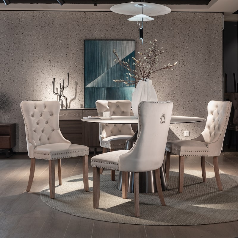 Tufted Solid Wood Velvet Dining Chair,2-Pcs Set