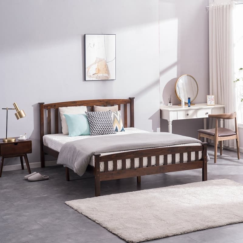 Classic Panel Bed Vertical Strip with Headboard Brown Twin/Full/Queen