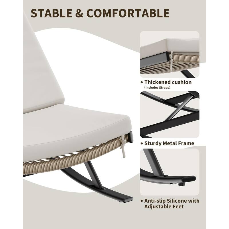 2-Piece Outdoor Rocking Chairs with Thick Cushion and Iron Frame