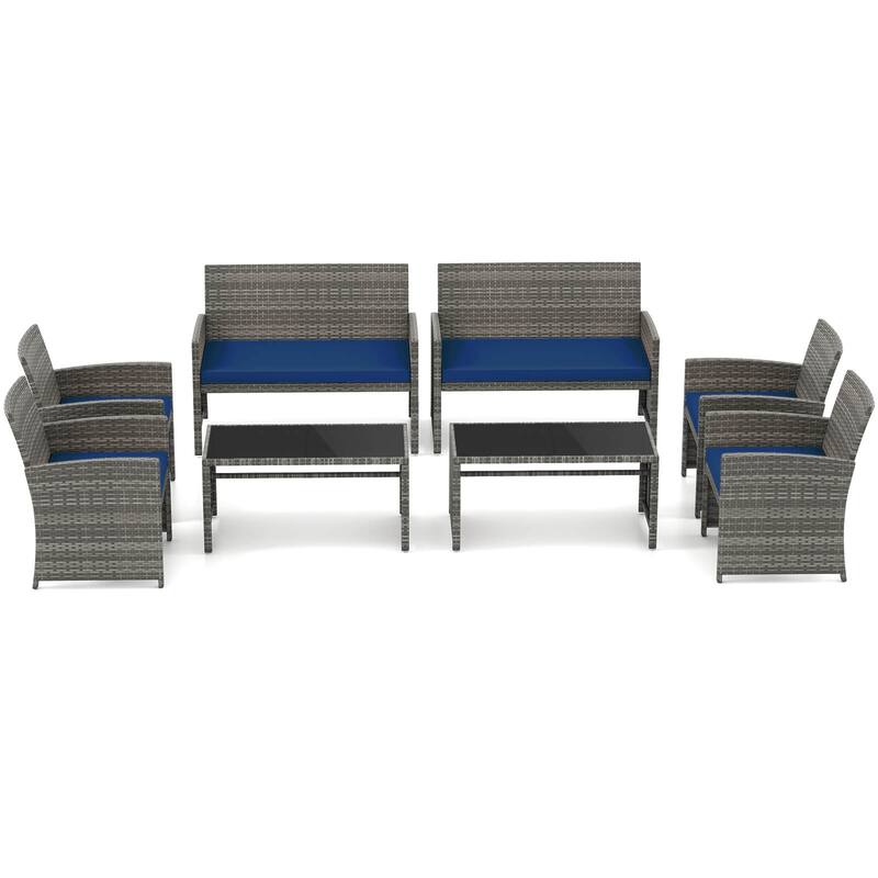 Costway 8 PCS Patio Conversation Set with Seat Cushions & Tempered - See Details