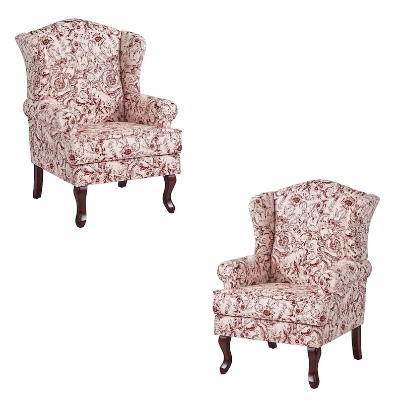 2 Set Traditional Rolled Arm Wing Back Accent Chair