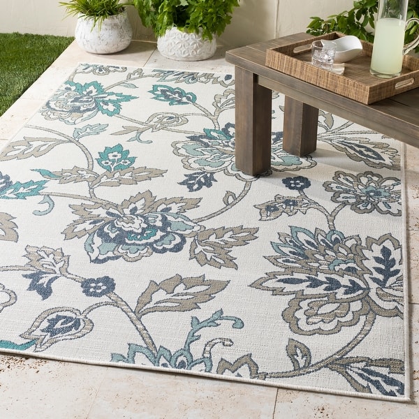 slide 2 of 9, Cesarina Floral Indoor/ Outdoor Area Rug - 8'9" Round - 8'9" Round 8'9" Round - White