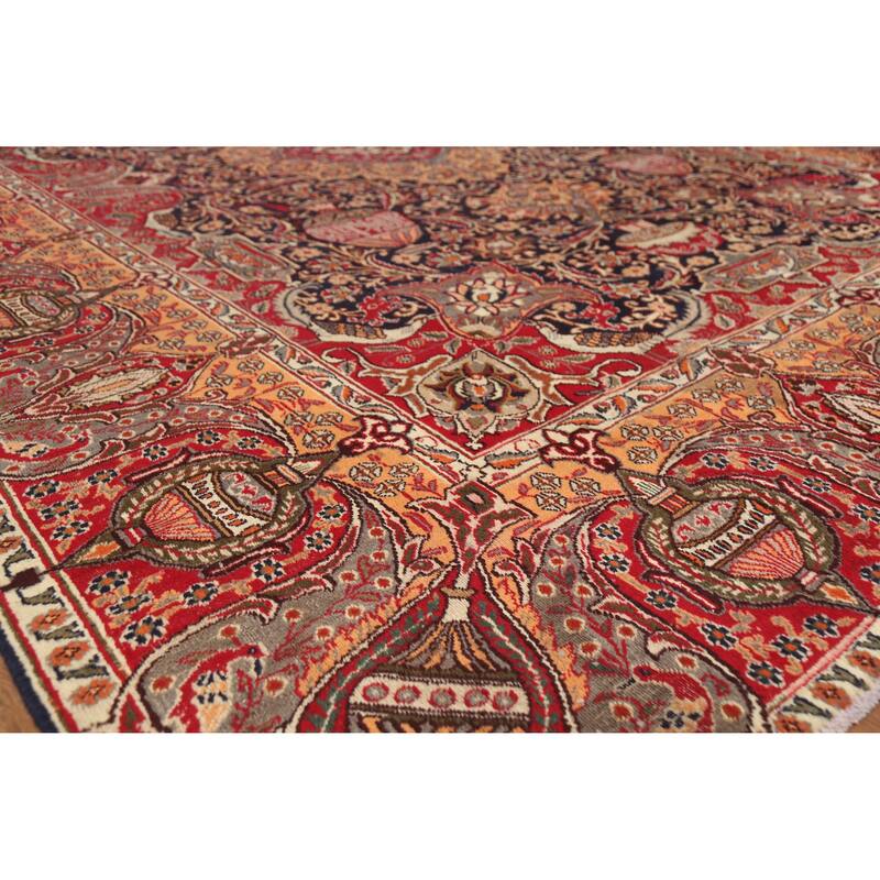 Hand Knotted Oriental 100% Wool Carpet Traditional Floral Navy Blue & Blues Kashmar Area Rug - 12' 1'' X 9' 5''