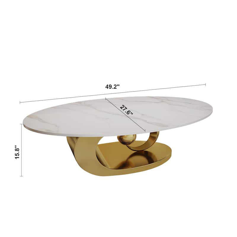 Homy Casa Marble Coffee Table with Sculptural Base Bar