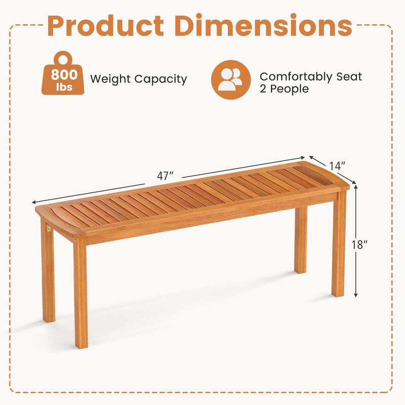 Costway Acacia Wood Outdoor Bench 48" Long Patio Dining Bench with - See Details