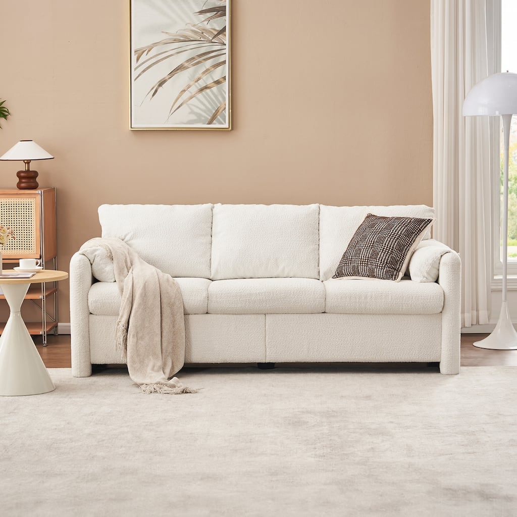 Minimalist Ergonomic 3-Seater Sofa Couch with Armrests, Ivory White Sleeper Sofa Couch for Living Room Bedroom