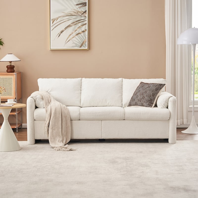 Minimalist Ergonomic 3-Seater Sofa Couch with Armrests, Ivory White Sleeper Sofa Couch for Living Room Bedroom - Ivory White