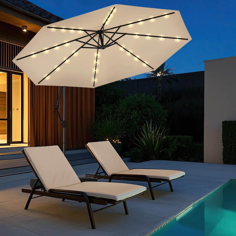Costway 10 FT Solar Offset Hanging Umbrella Patio Cantilever Umbrella