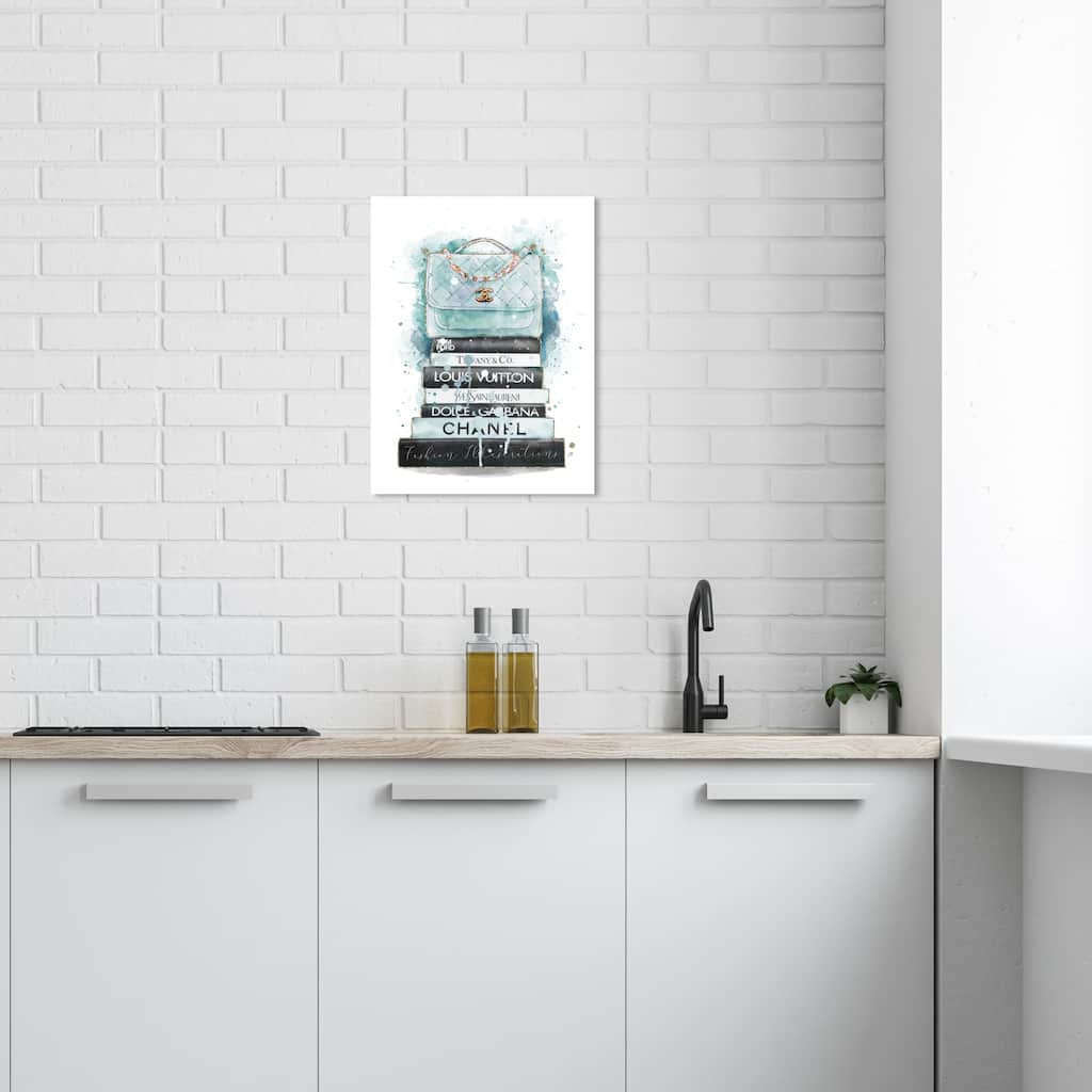 Wynwood Studio Canvas Fashion and Glam Splash Top On Books Blue Blue and Light Blue Glam Wall Art Canvas Print