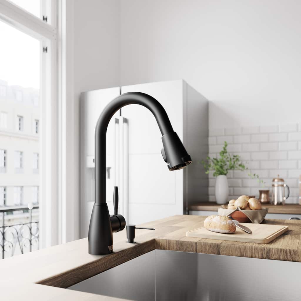 VIGO Graham 16" H Single Handle Pull-Down Sprayer Kitchen Faucet in Matte Black