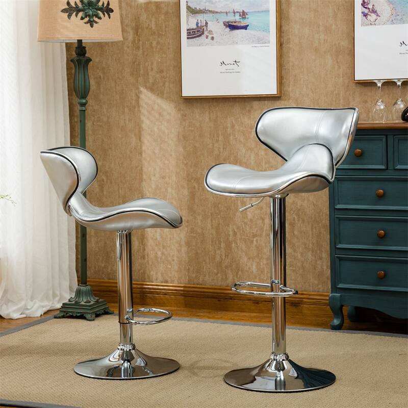 Upholstery Airlift Adjustable Swivel Barstool w/Chrome Base,Set of 2