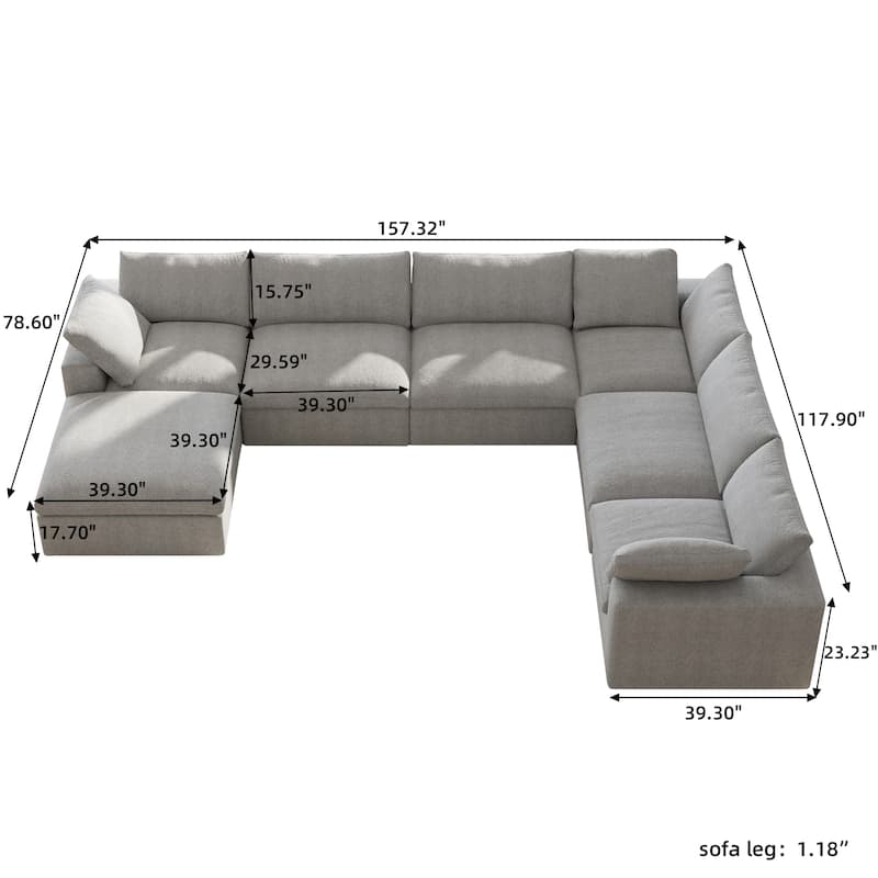 Cloud Couch Modular Sectional Sofa Oversized Down Filled Corner 7 Seater L-Shaped Couch with Ottoman for Living Room Set