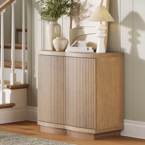 slide 2 of 5, Tambellini Mid Century Modern Accent Cabinet with Doors or Media Storage Cabinet for Living Room with Solid Wood Base Single