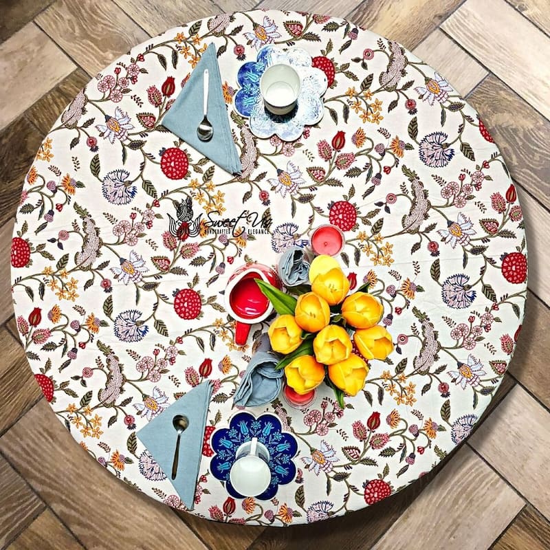 Cotton Floral Berry Print Tablecloth Collection