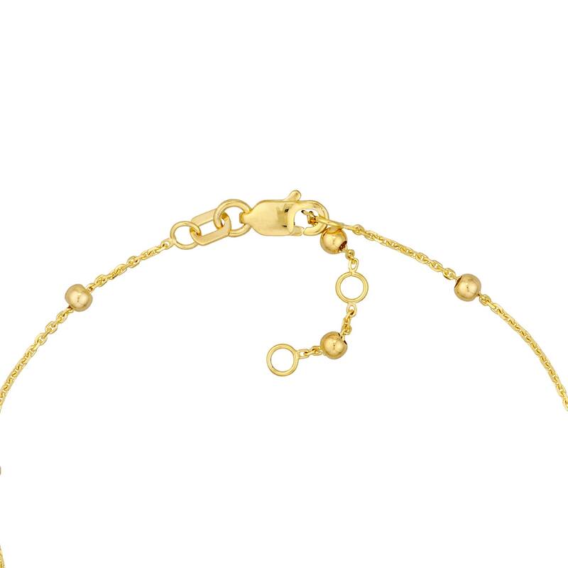 Curata 14k Yellow Gold 7.25" Dangle Miraculous Medal and Crosss Adjustable Bead Chain Bracelet