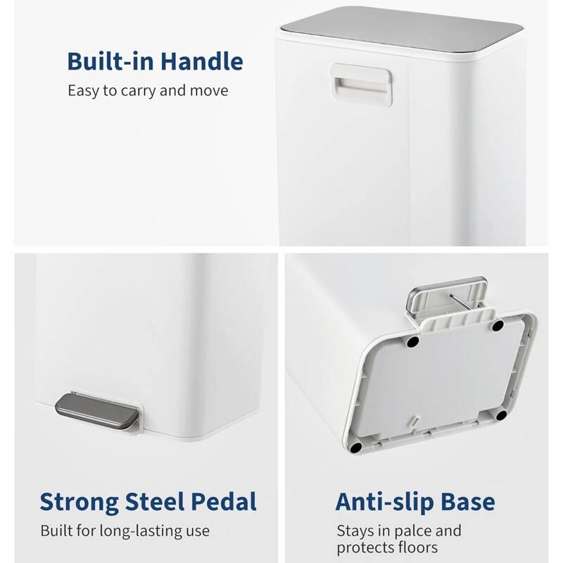 15L Soft-Close Lid Compact Stainless Steel Trash Can for Kitchen, Bathroom