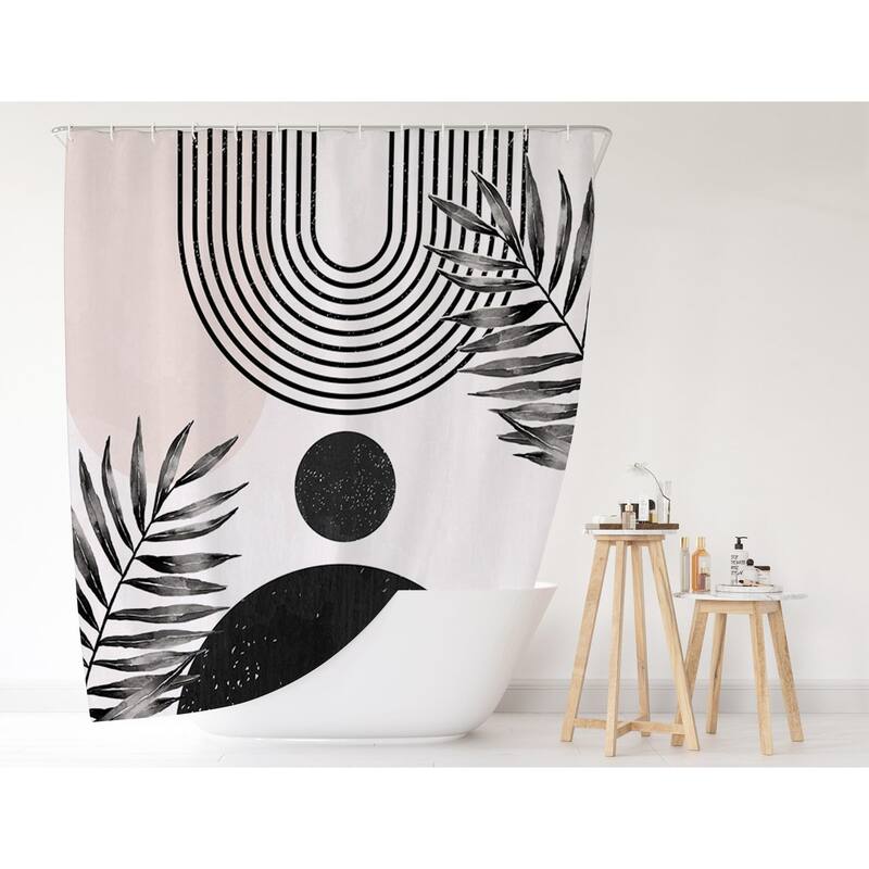 72x72 Inches Abstract Black Boho Arch Sun Beige Shower Curtain