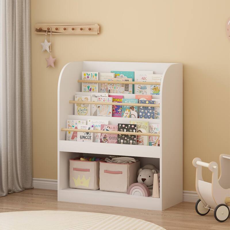 Kids Bookshelf with Open Storage, Front-Facing Children's Bookcase, Multi-Tier Wooden Book Display Shelf
