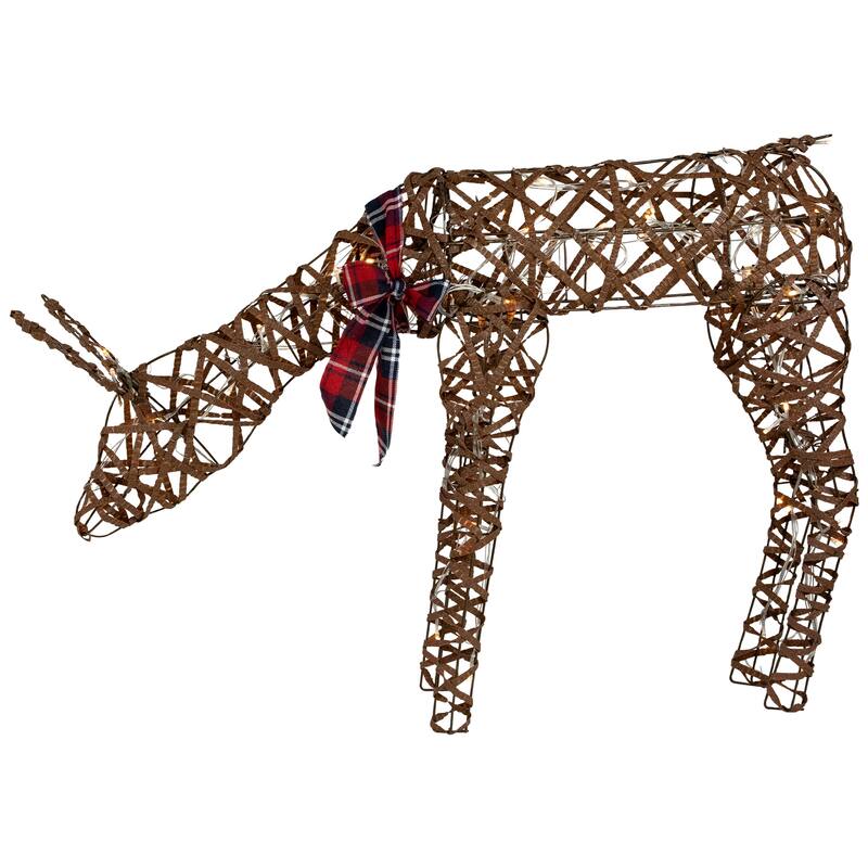 35" LED Lighted Feeding Rattan Reindeer Outdoor Christmas Decoration - Brown