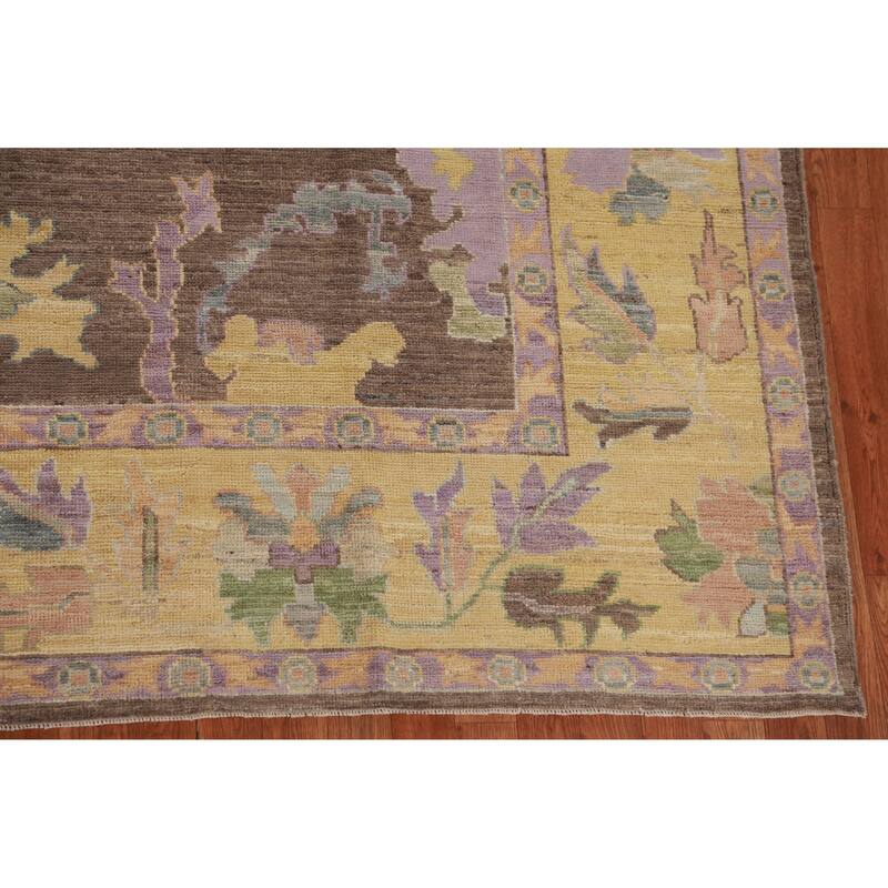 Hand Knotted Oriental 100% Wool Carpet Transitional All-Over Brown Oushak Area Rug - 11' 11'' X 9' 1''