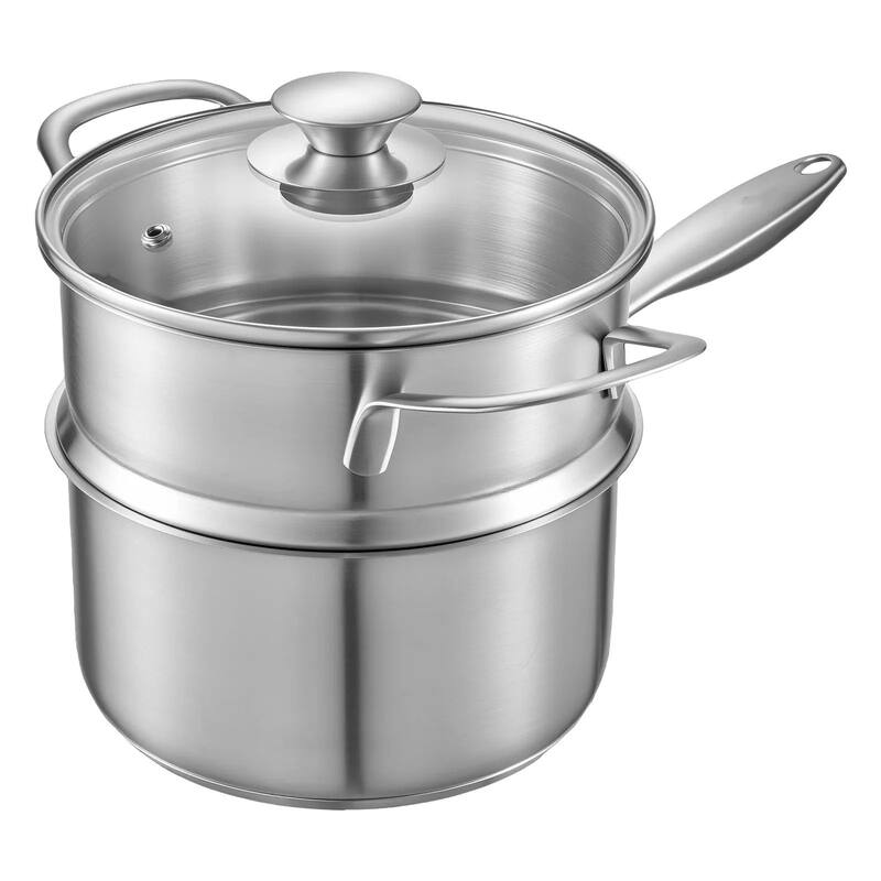 Silver 2-in-1 Aluminum Saucepan with Steamer Insert Oven Safe for Daily Use