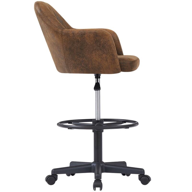 VECELO Brown PU Leather Adjustable Height Office Chair with Vertical Stripes 380lb Capacity 360° Swivel Office Chair