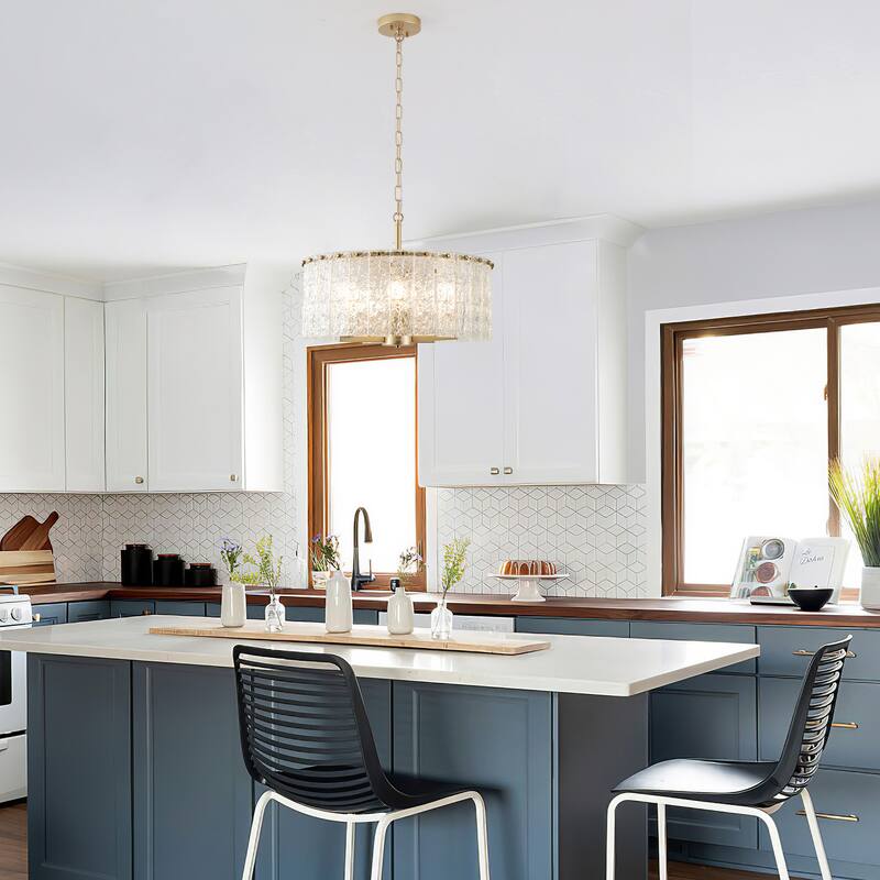5-Light Modern Candlestick Hanging Linear Chandelier Lighting with Glass Sheet for Kitchen Island