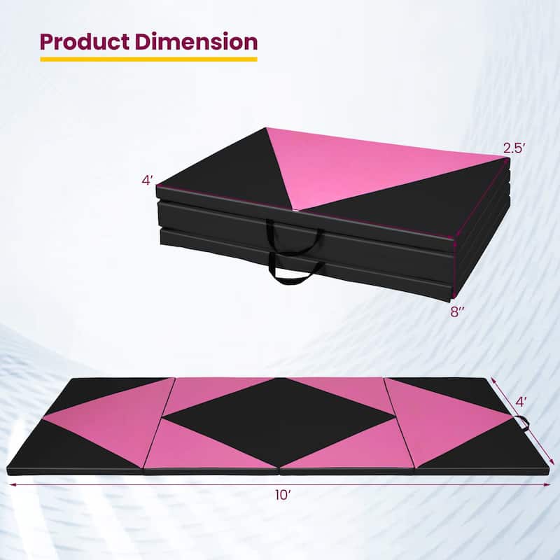4-Panel Foldable Gymnastics Mat with Shock Absorbing Foam and Hook Loop Secure Connection - 120" x 48" x 2"