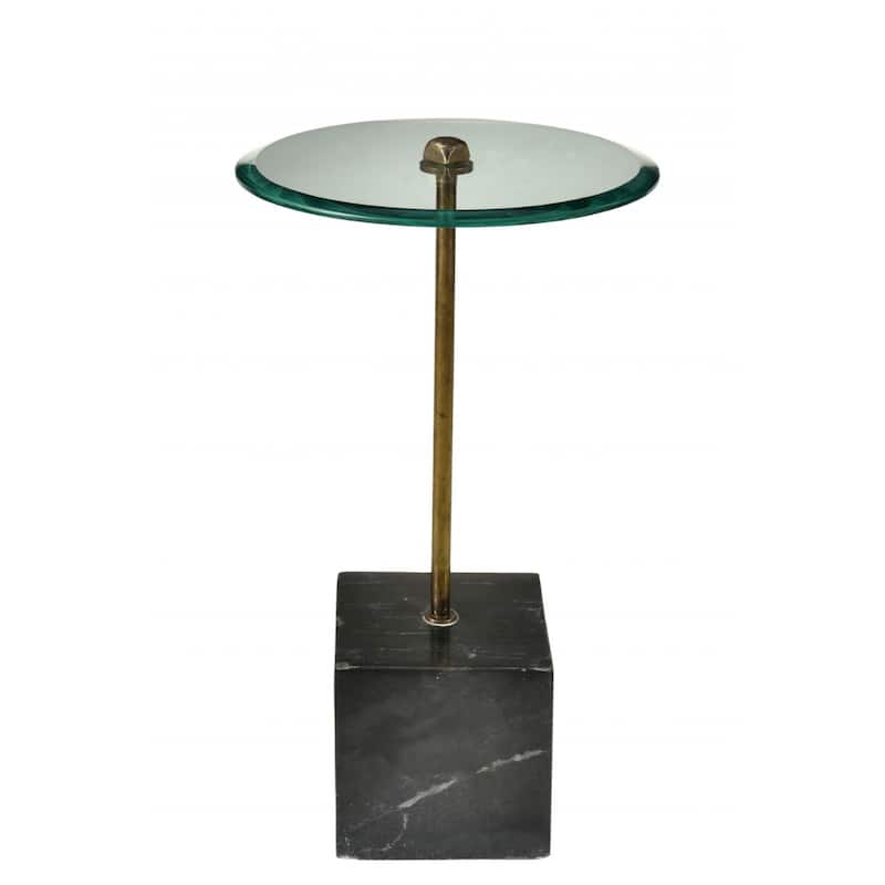 22 Inch Modern Round Side End Table with Glass Top and Black Marble Base for Living Room or Bedroom - 22"H x 16"W x 16"D