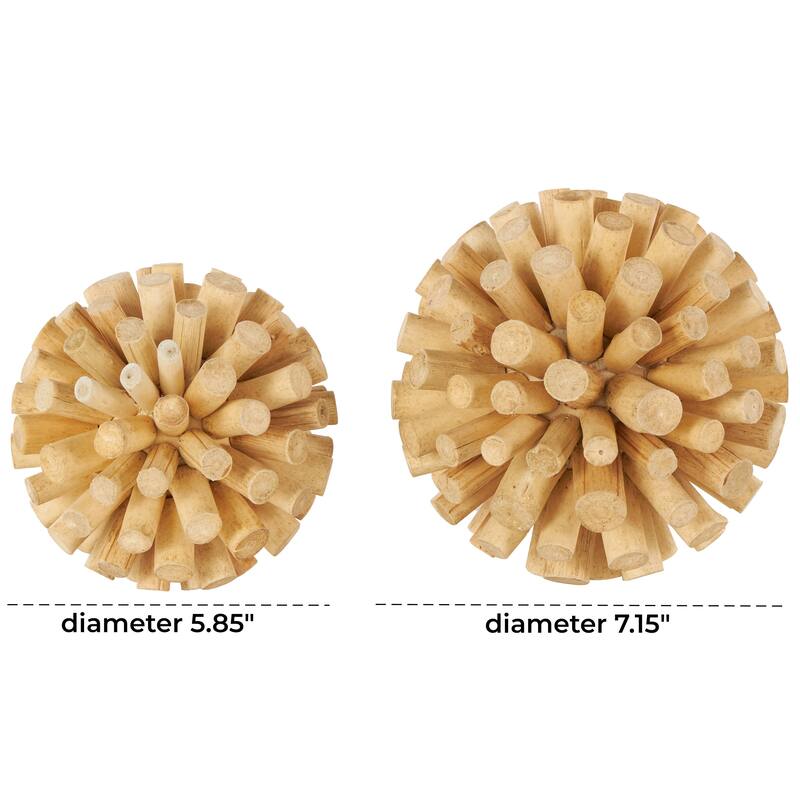 Brown Wood Handmade Tree Trunk Inspired Decorative Orbs & Vase Filler (Set of 2)