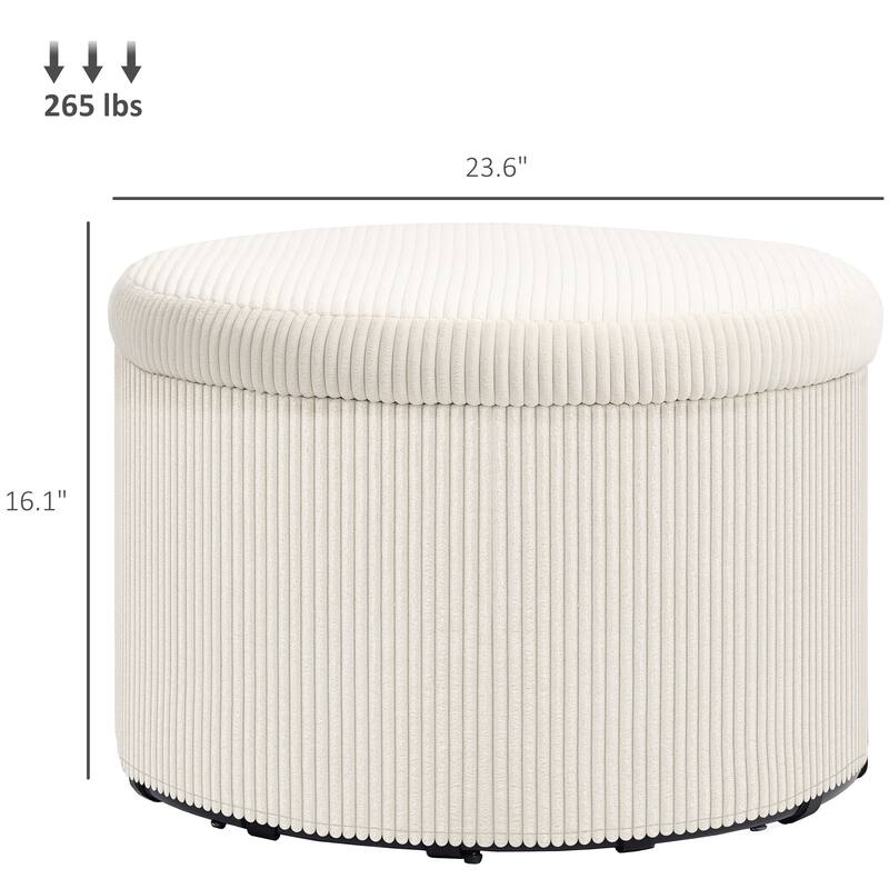 Large Corduroy Storage Ottoman with Hidden 25.6 Gal Compartment and Foam Seat Steel Frame