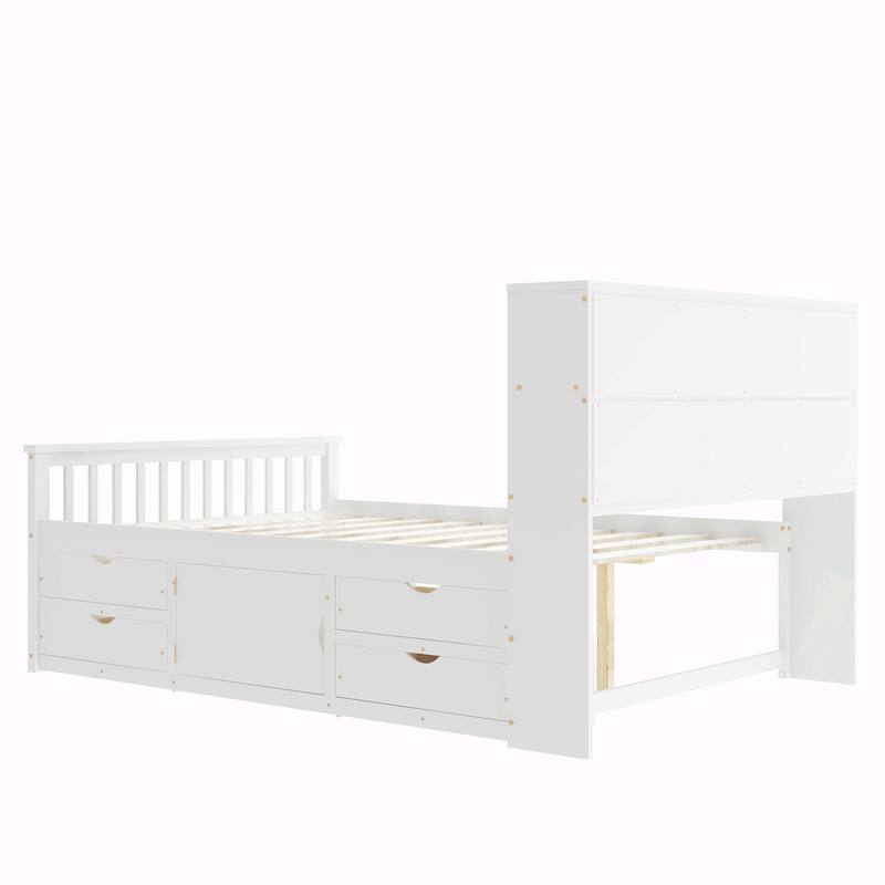 Captain Platform Bed Frame with Storage Bookcases, Shelves & Four Drawers
