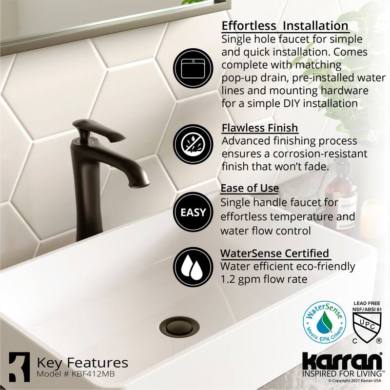 Karran USA QM164412 Quattro Matte Collection 20-5/8" Acrylic / Solid