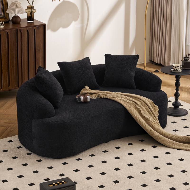 Curved Loveseat: Compressed Packaging,No Assembly,Small Sofa for Small Spaces & Apartments,65" L, 300 Lbs, Includes 3 Pillows - Black