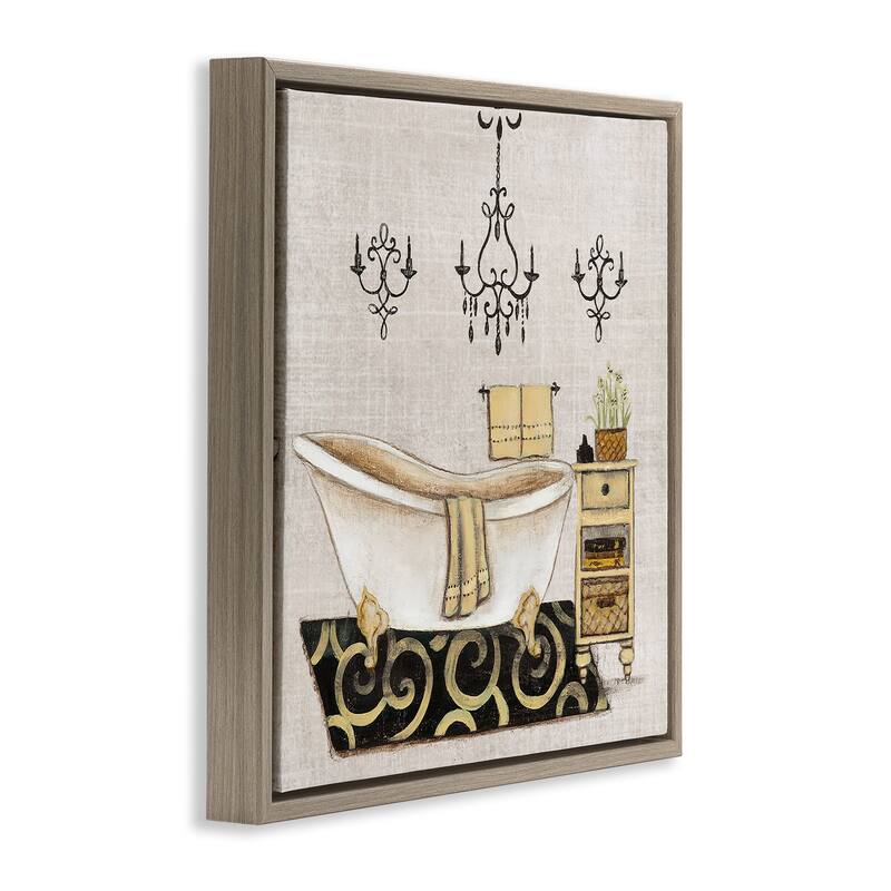 Stupell Vintage Luxurious Bathroom Tub Framed Floater Canvas Wall Art Design By Janet Tava