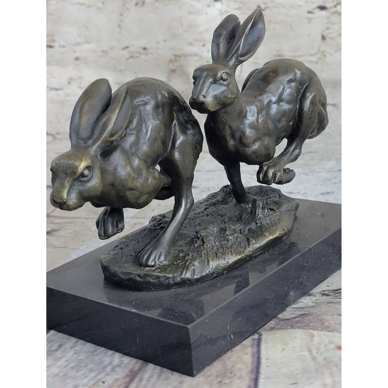 Art Deco Hares Imitative Rabbit Bronze Sculpture Easter Bunny Marble Figurine Decoration