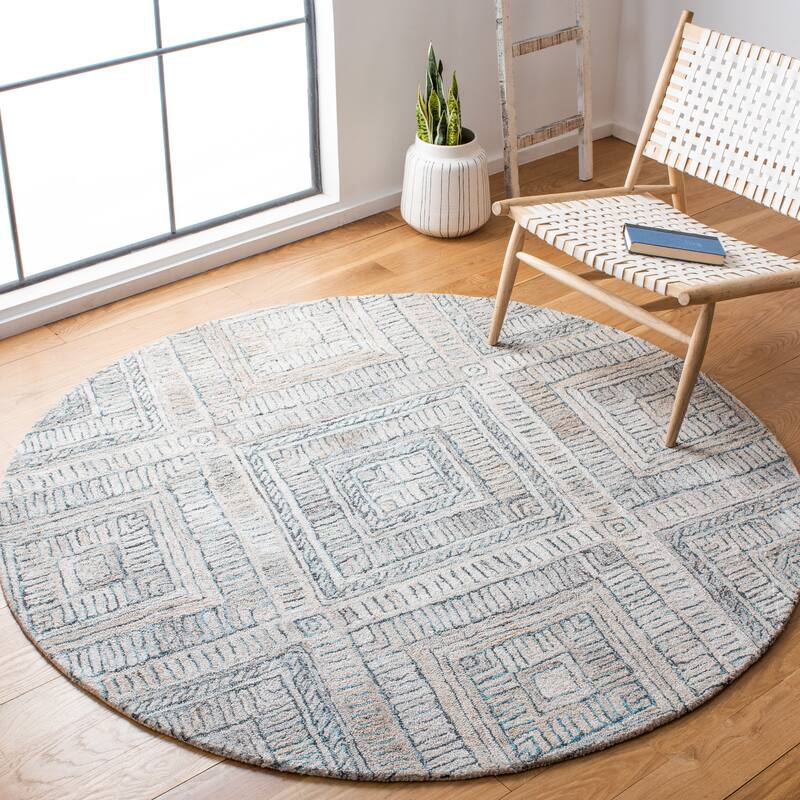 SAFAVIEH Handmade Marquee Ludlow Stripe Rug - 6' Round - Turquoise/Beige
