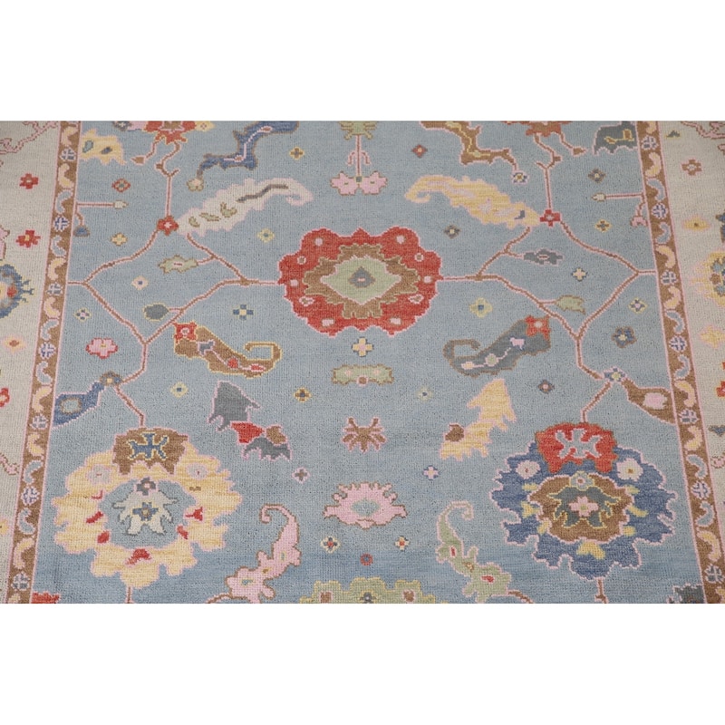 Light Blue Oushak Area Rug Handmade Living Room Wool Carpet - 8'1"x 10'1"