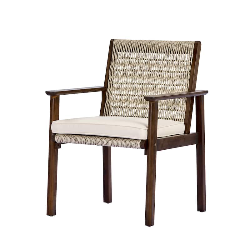Christopher Knight Home - Outdoor Acacia Wood Dining Arm Chair with Wicker Back and Waterproof Cushions