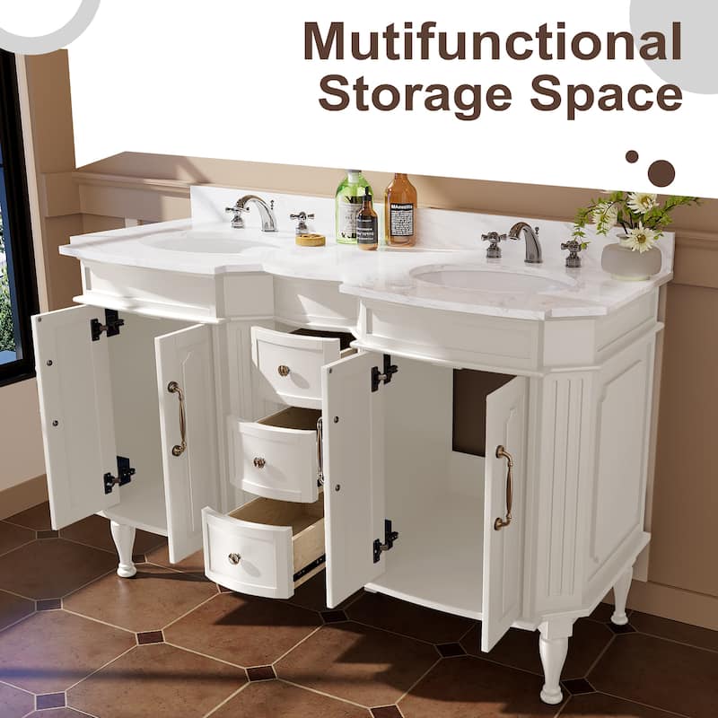 54-Inch European Style Solid Wood Bathroom Vanity with Sink – Elegant Detailing