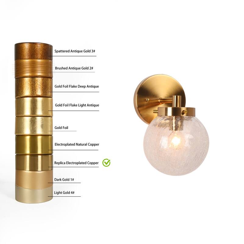 Bola Modern Gold 1-Light Globe Glass Wall Sconce Bathroom Vanity Light - W5.1"xD7.5"xH8.7"