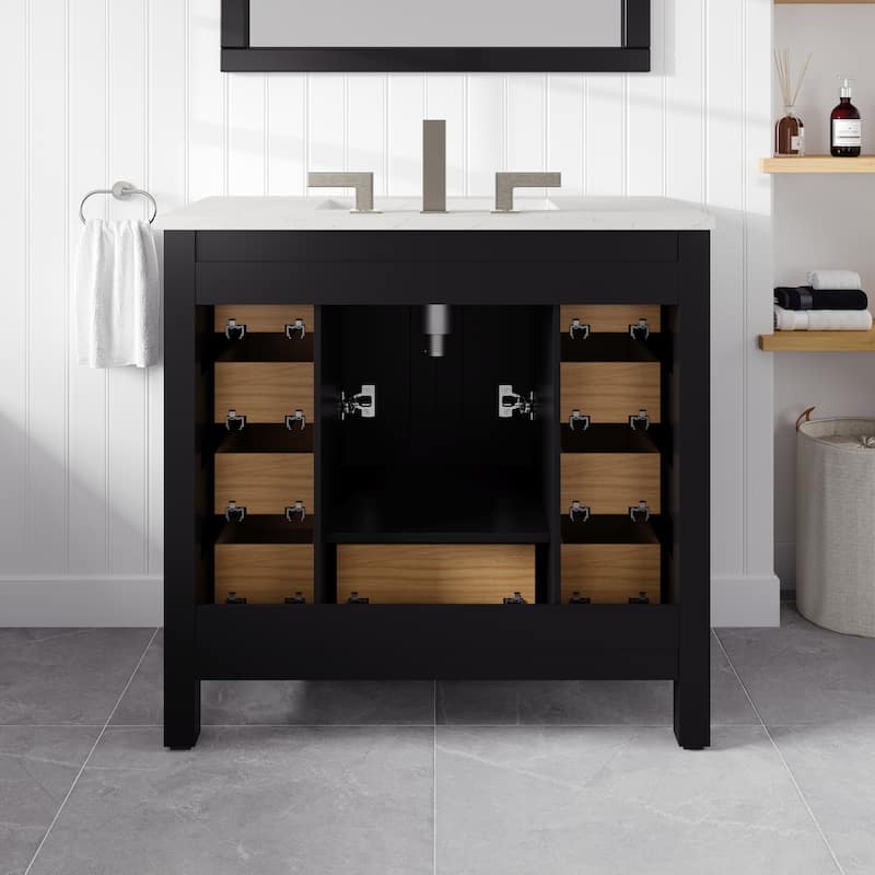 Eviva Hampton 36"W x 22"D Bath Vanity with White Carrara Quartz Top