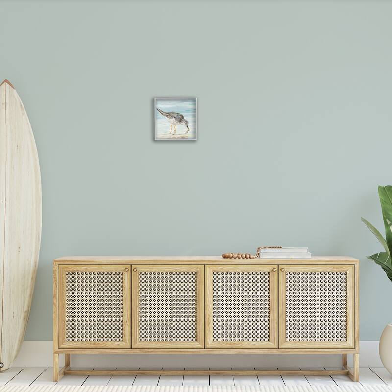 Stupell Sandpiper Hunting on Beach Coast Shallow Nautical Waters Framed Wall Art